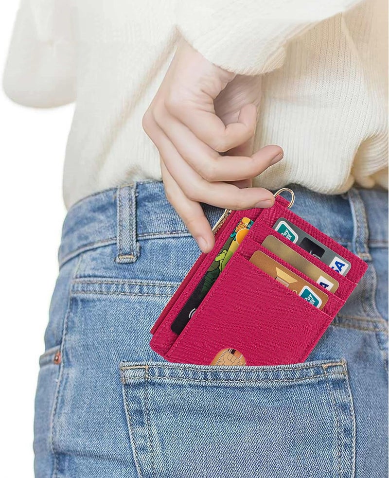 Suweibuke Slim Pocket Wallet, RFID Blocking Credit Card Holder Wallet with D-Shackle ID Window and Detachable keychain for Women (A-Burgundy Red) - Image 4